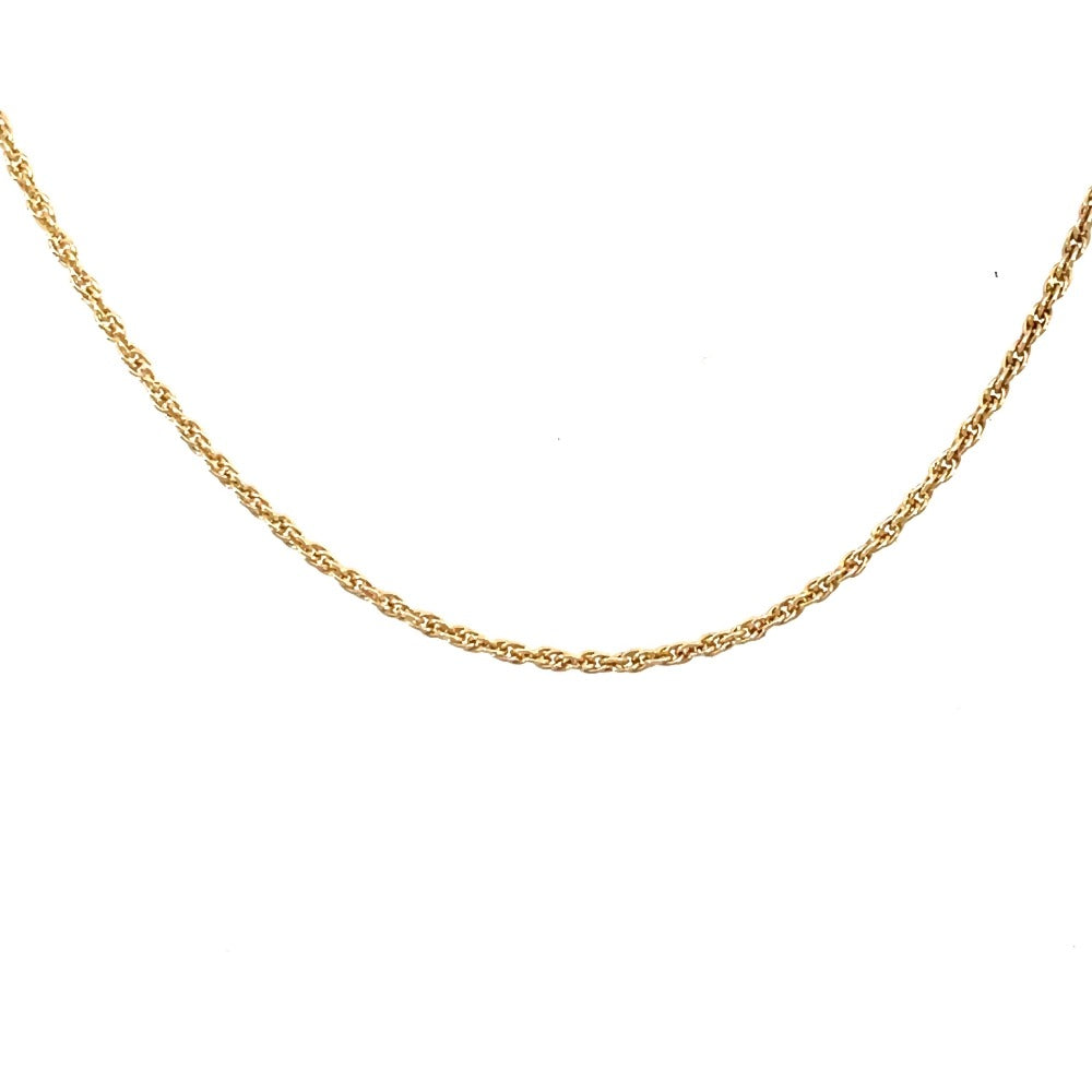 detail view of 18 inch long 14k yellow gold diamond cut rope chain