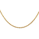 detail view of 16 inch long 14k yellow gold diamond cut rope chain