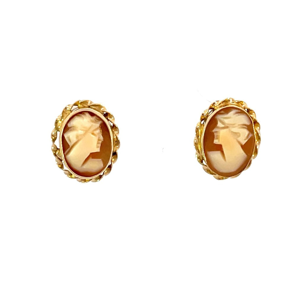 front view of 14ky cameo earrings