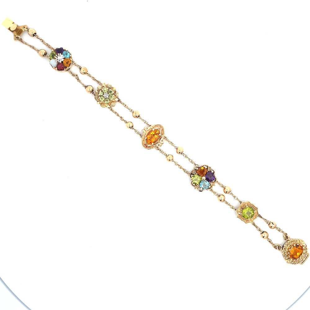 station bracelet with 6 colorful gemstone stations