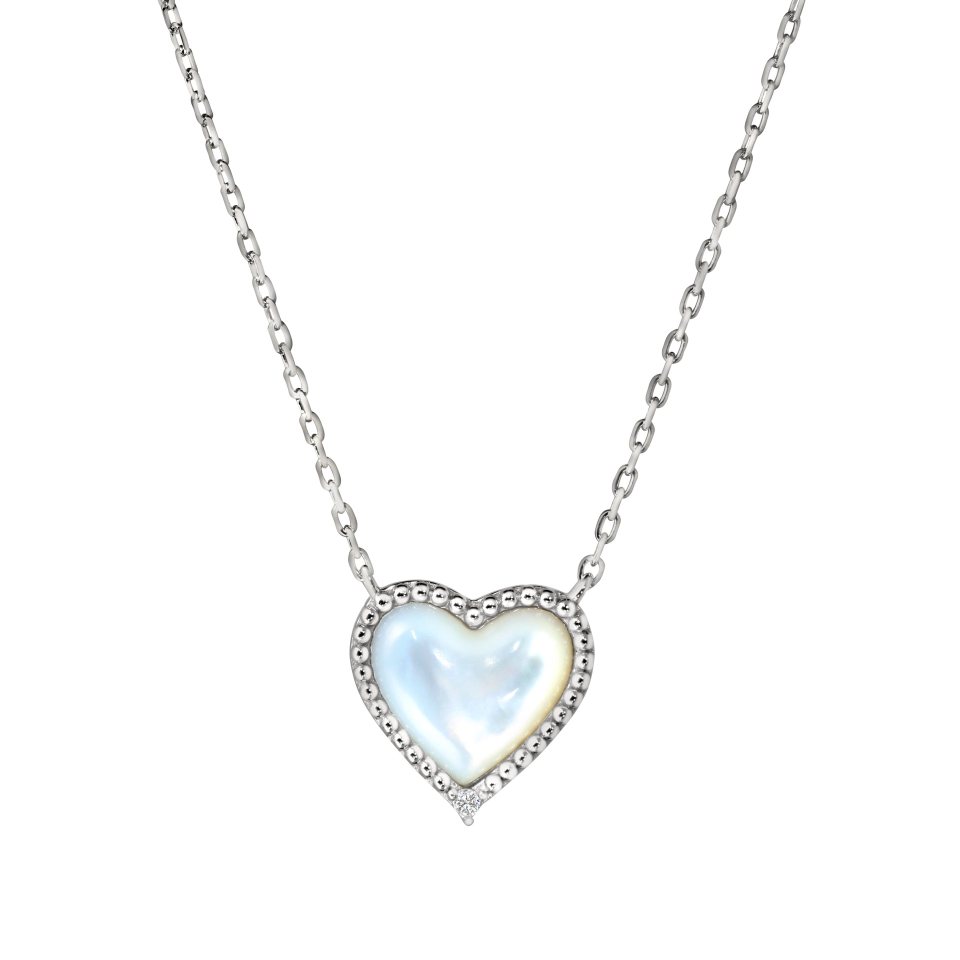 White Mother of Pearl Heart Necklace (BL3001N)