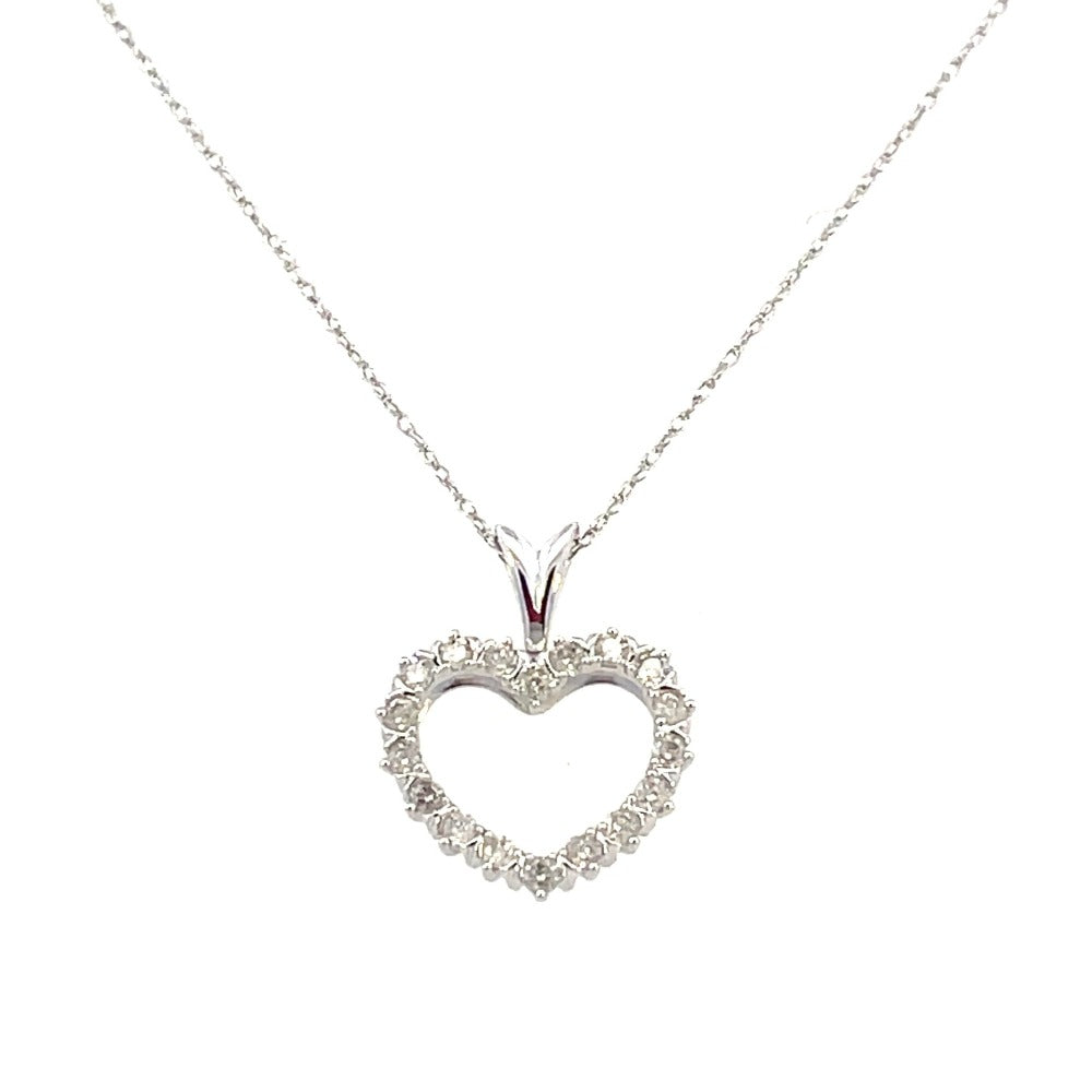 10K White Gold Diamond Heart Pendant 1/4 CTW