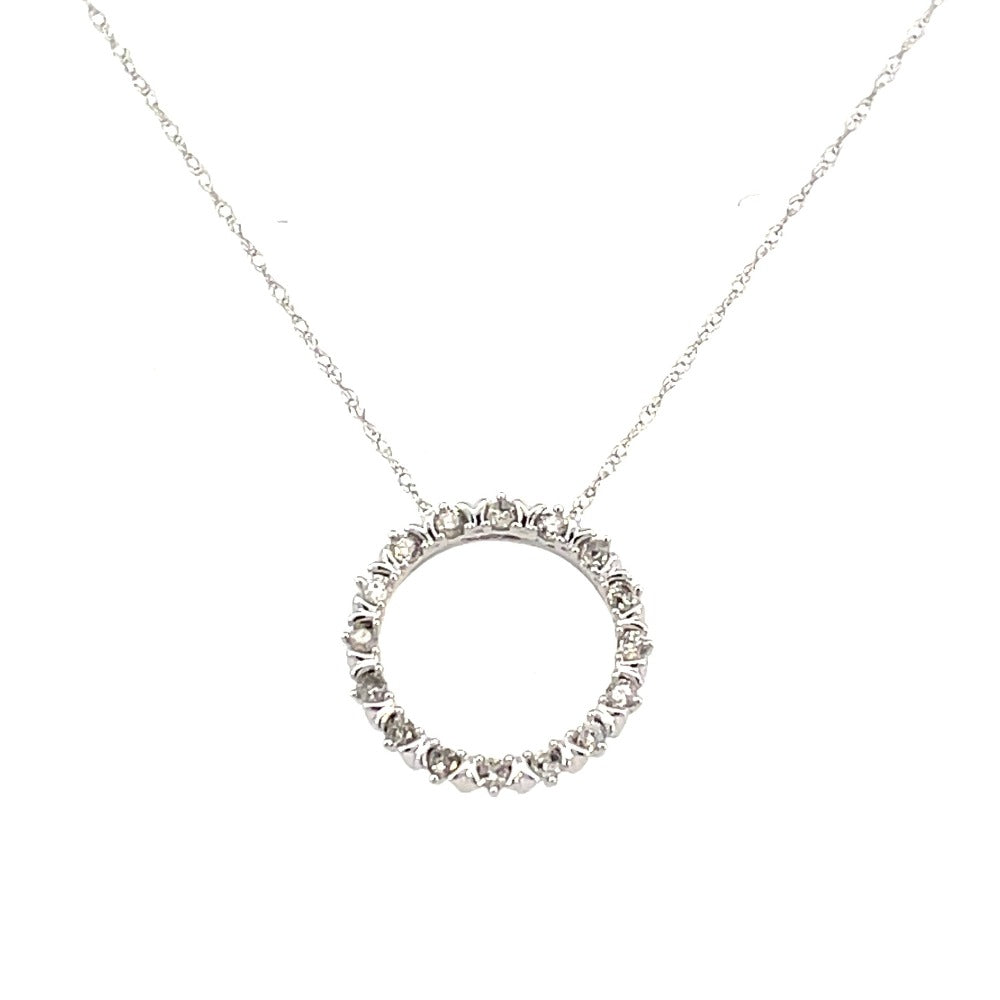 10K White Gold Circle Diamond Pendant 1/4 CTW