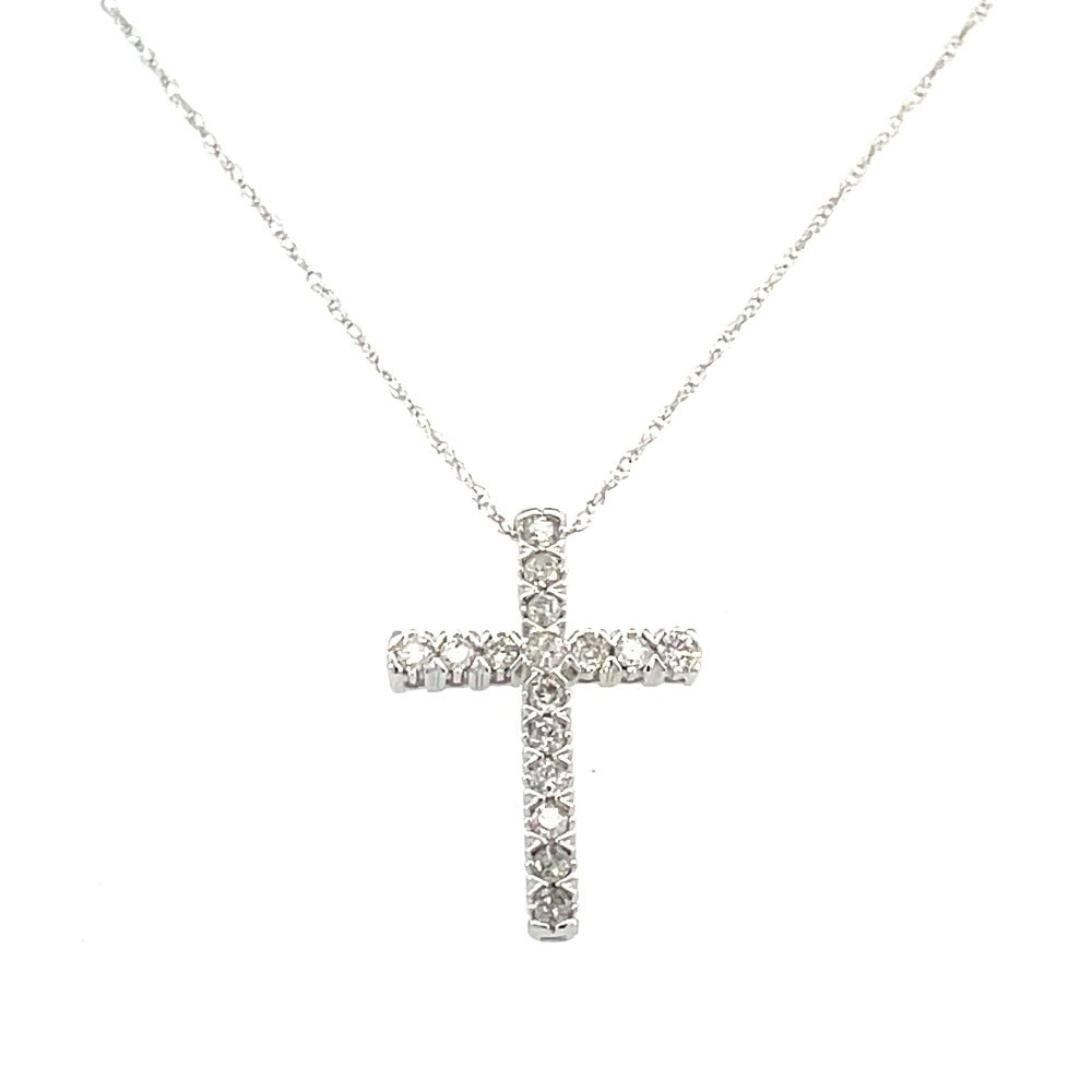 10K White Gold Diamond Cross Pendant 1/4 CTW