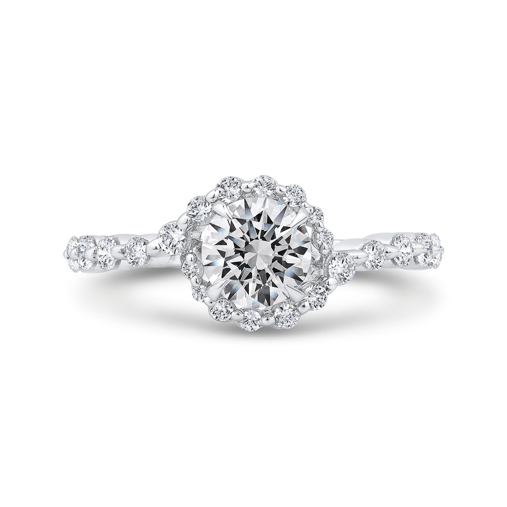 round cut diamond 1/2 run floral engagement ring in 14k white gold (semi-mount)