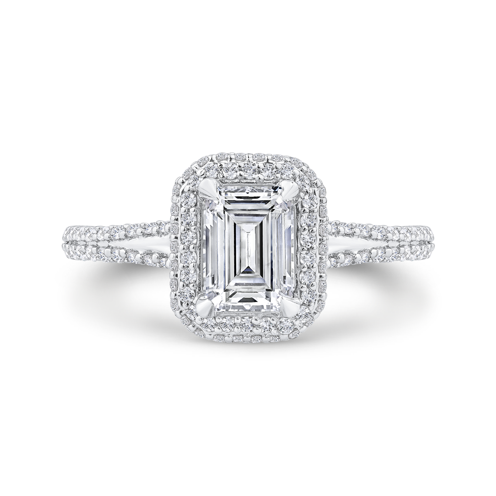 emerald diamond engagement ring in 14k white gold with split shank (semi-mount)
