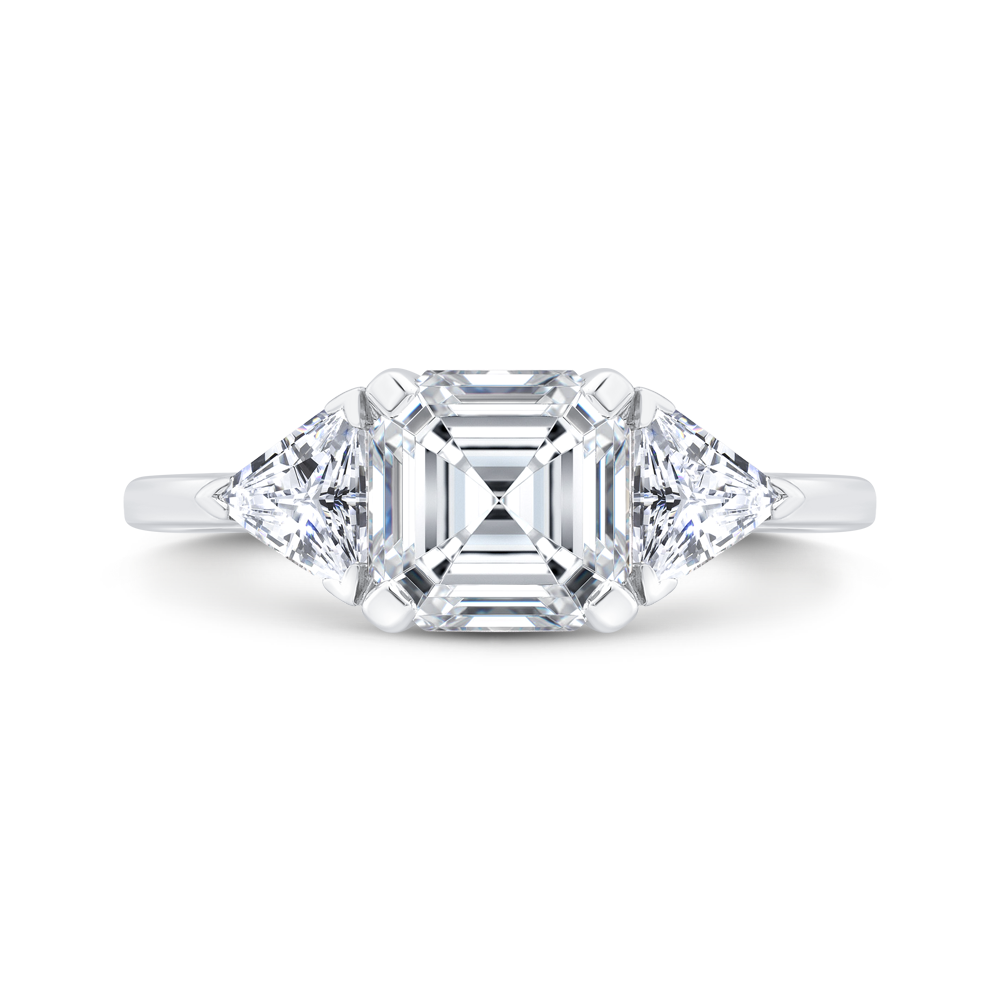 14k white gold three stone engagement ring center asscher with trillion sides diamond - lab diamond ring