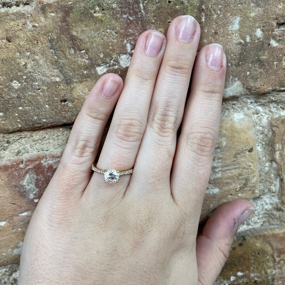 SallyK 14K Yellow Gold Diamond Engagement Ring on model