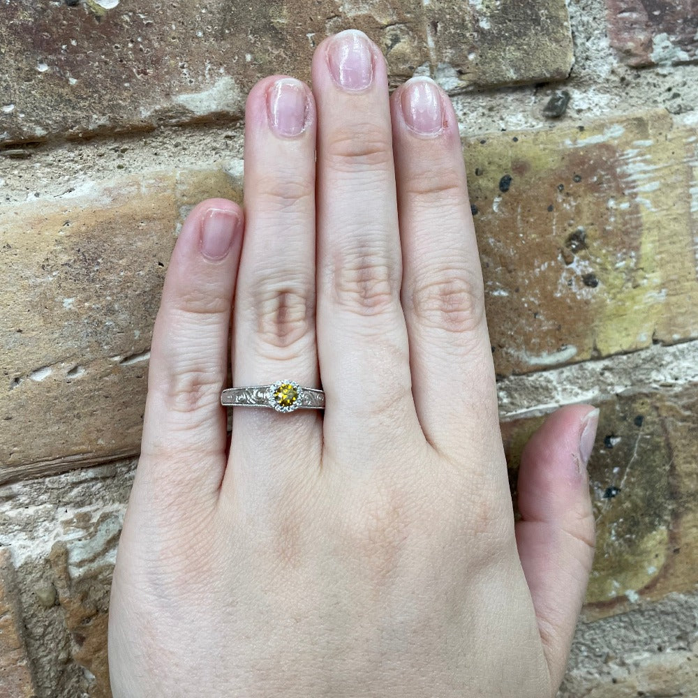 Coco Diamond Halo Engagement Ring on hand