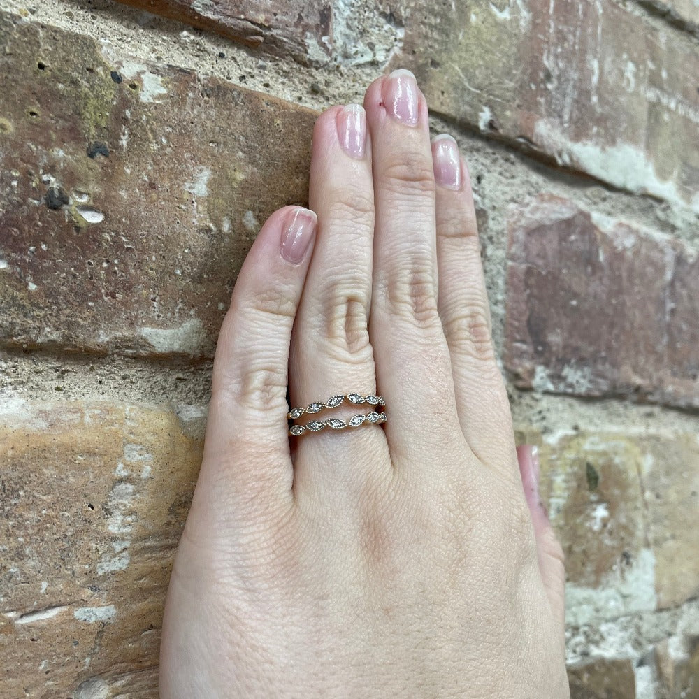 14KY Wedding Wrap with Beaded Marquise Shapes and Round Diamonds on hand