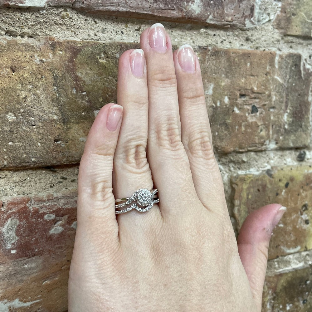10K Gold and Diamond Curved Wedding Band with engagement ring