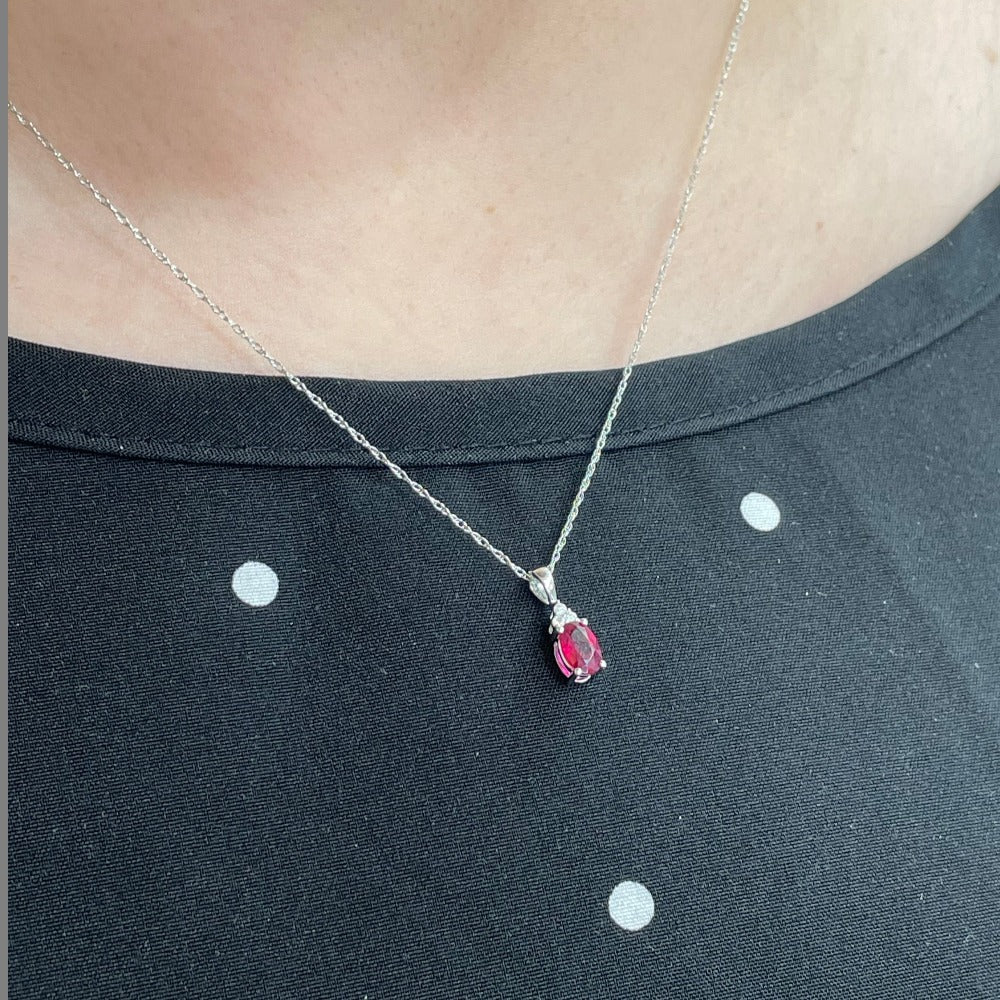 10KW Oval Shaped Ruby Necklace on model