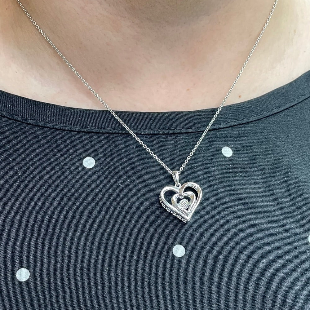 Sterling Silver & Diamond Rhythm Of Love Double Heart Pendant  on model