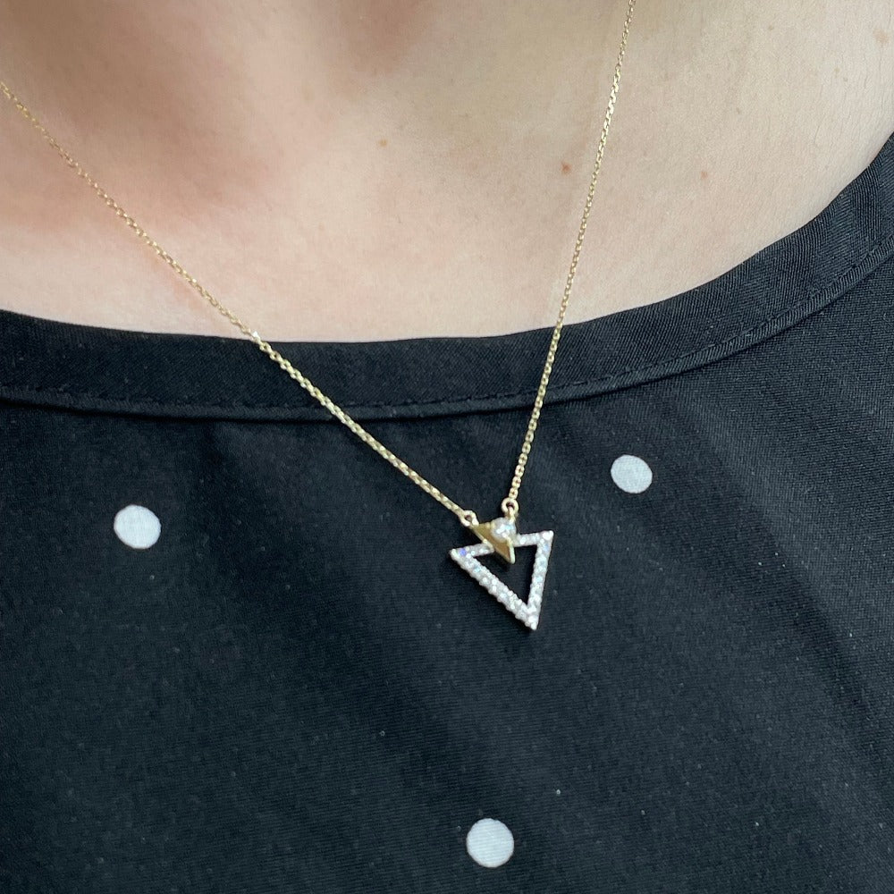 14K Two-Toned Fashion Diamond Triangle Pendant 1/4 CTW on model