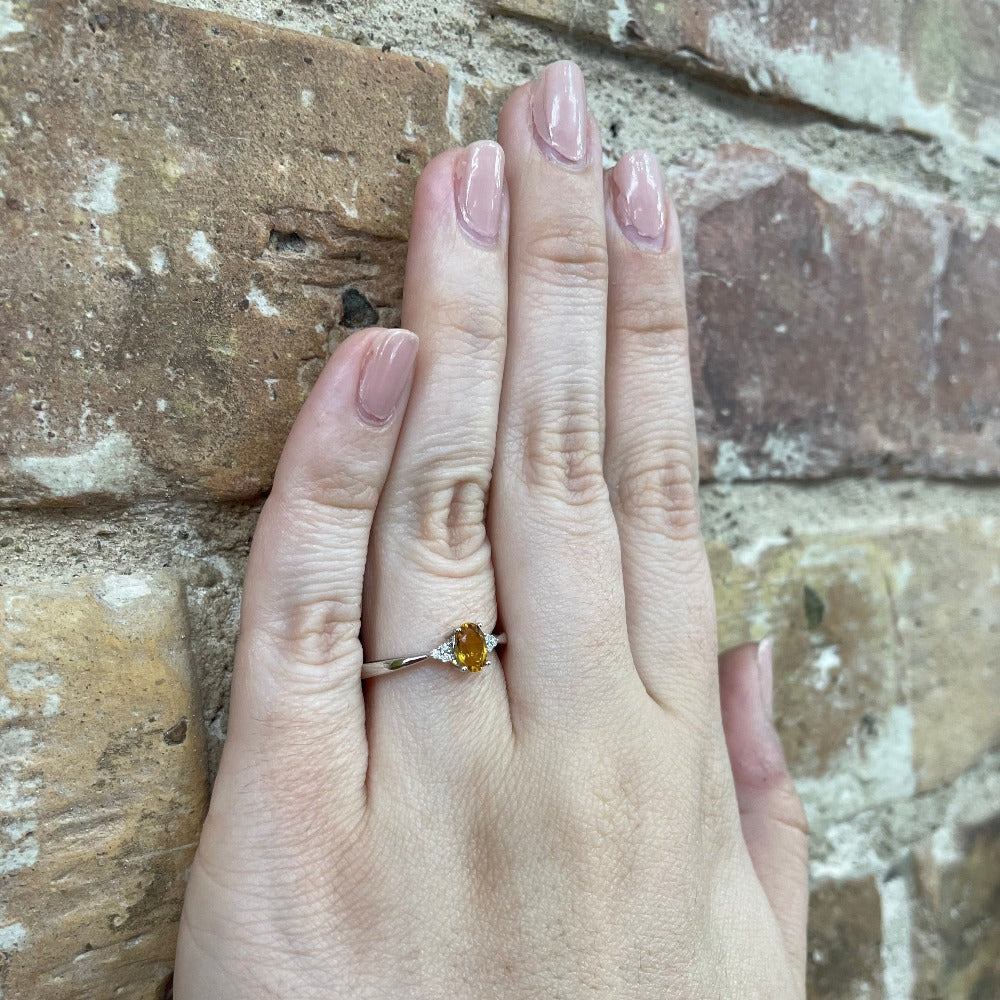 10KW Oval Citrine and Diamond Accented Ring on model