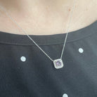 10KW Alexandrite and Diamond Halo Necklace on model