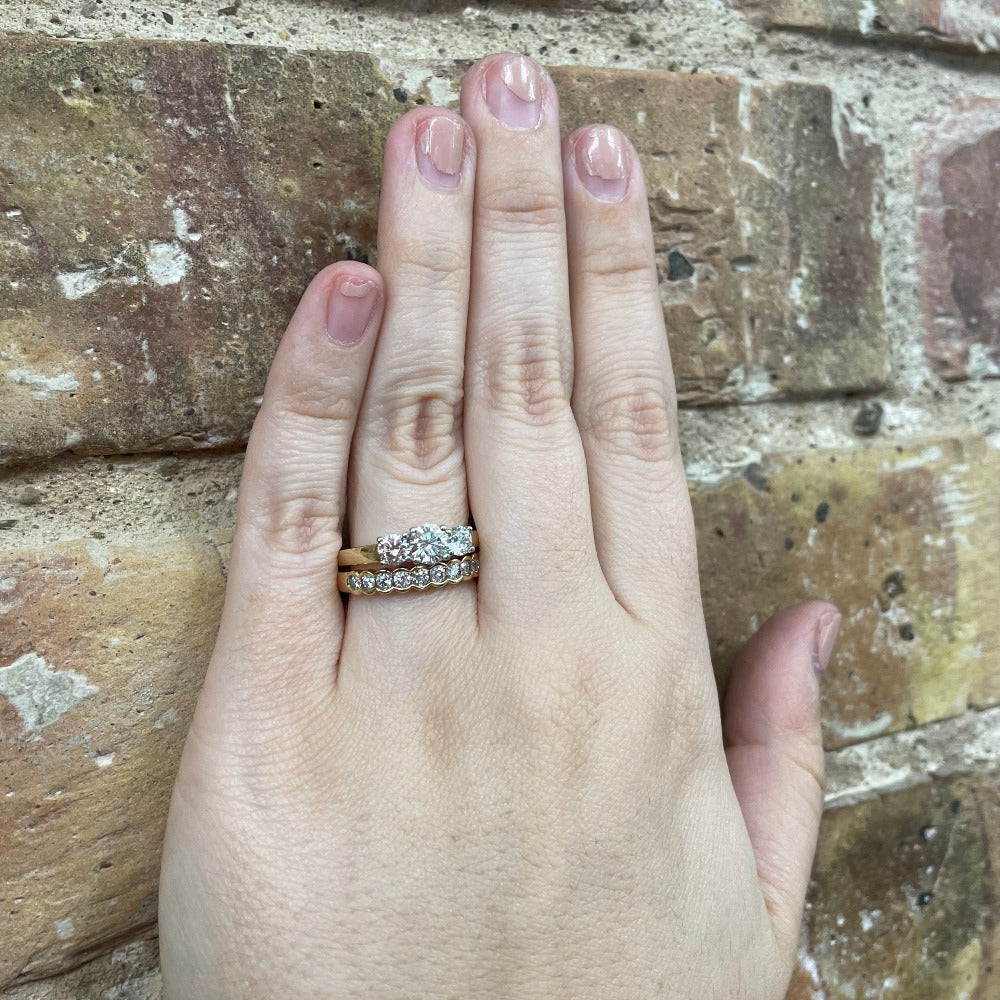 14KY Pinched Channel Set Diamond Band 1/3 CTW with engagement ring