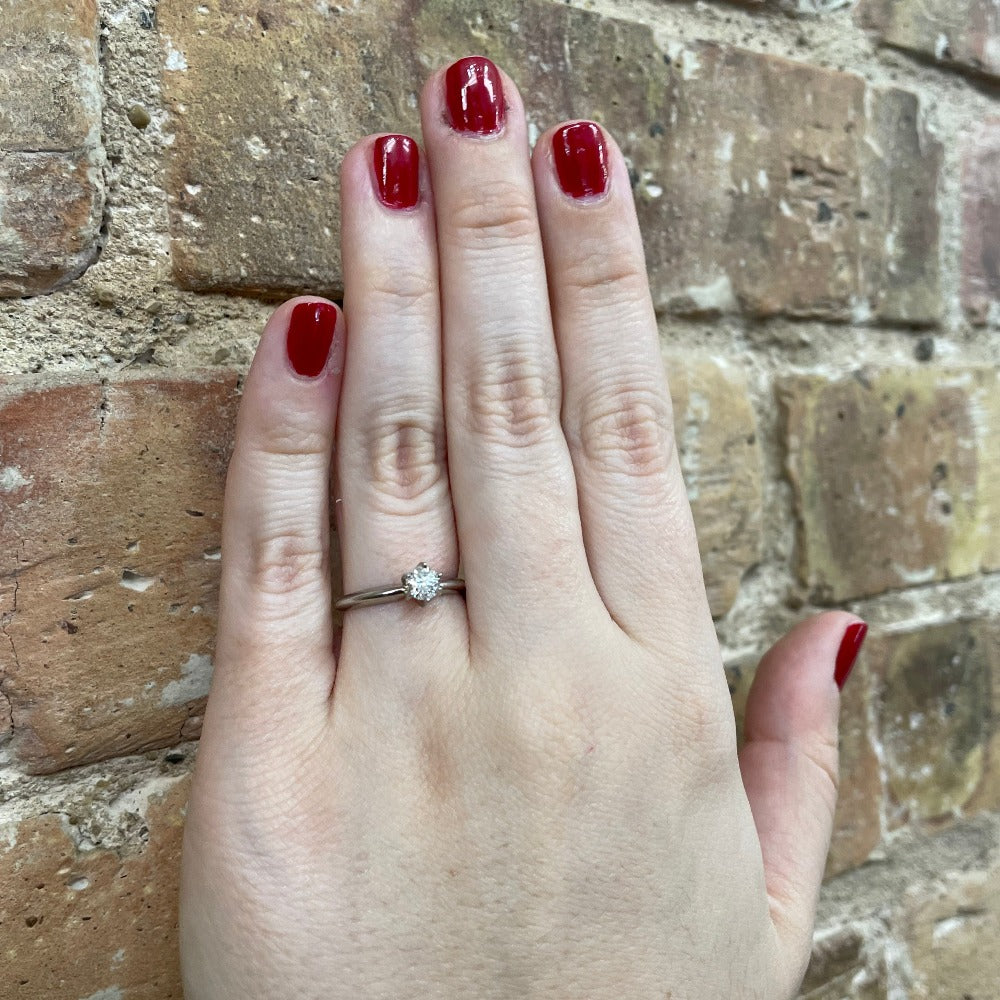 14KW Solitaire Diamond Engagement Ring .37 CT on model