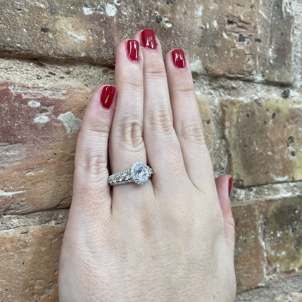 Semi-Set 14K White Gold SallyK Diamond Engagement Ring 1 CTW on model