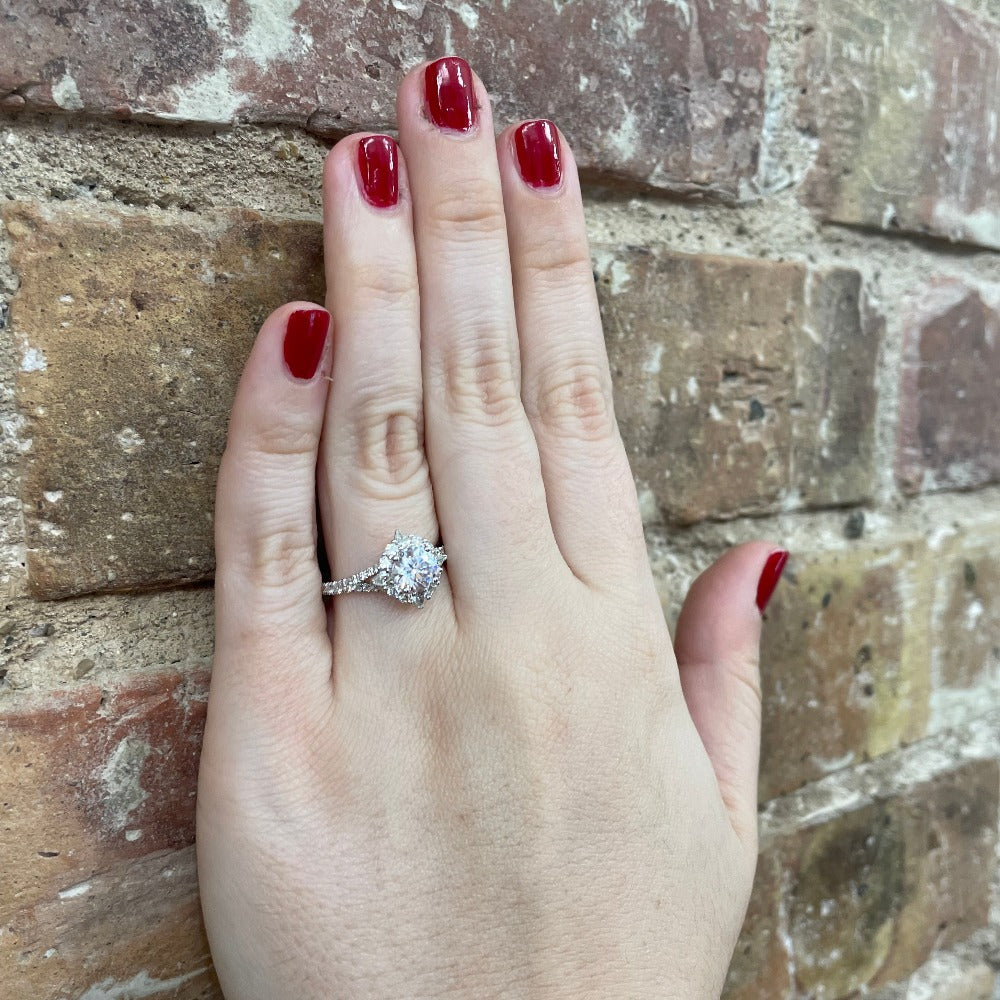 Semi-Set SallyK Diamond Accented Engagement Ring with Halo 5/8 CTW on model