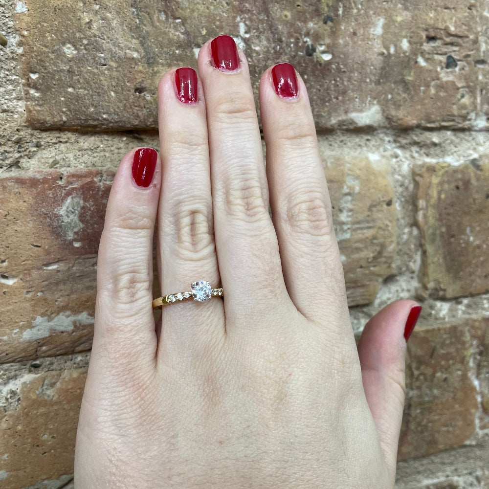 Semi-Set 14K Yellow Gold SallyK Diamond Accented Engagement Ring 1/10 CTW on model