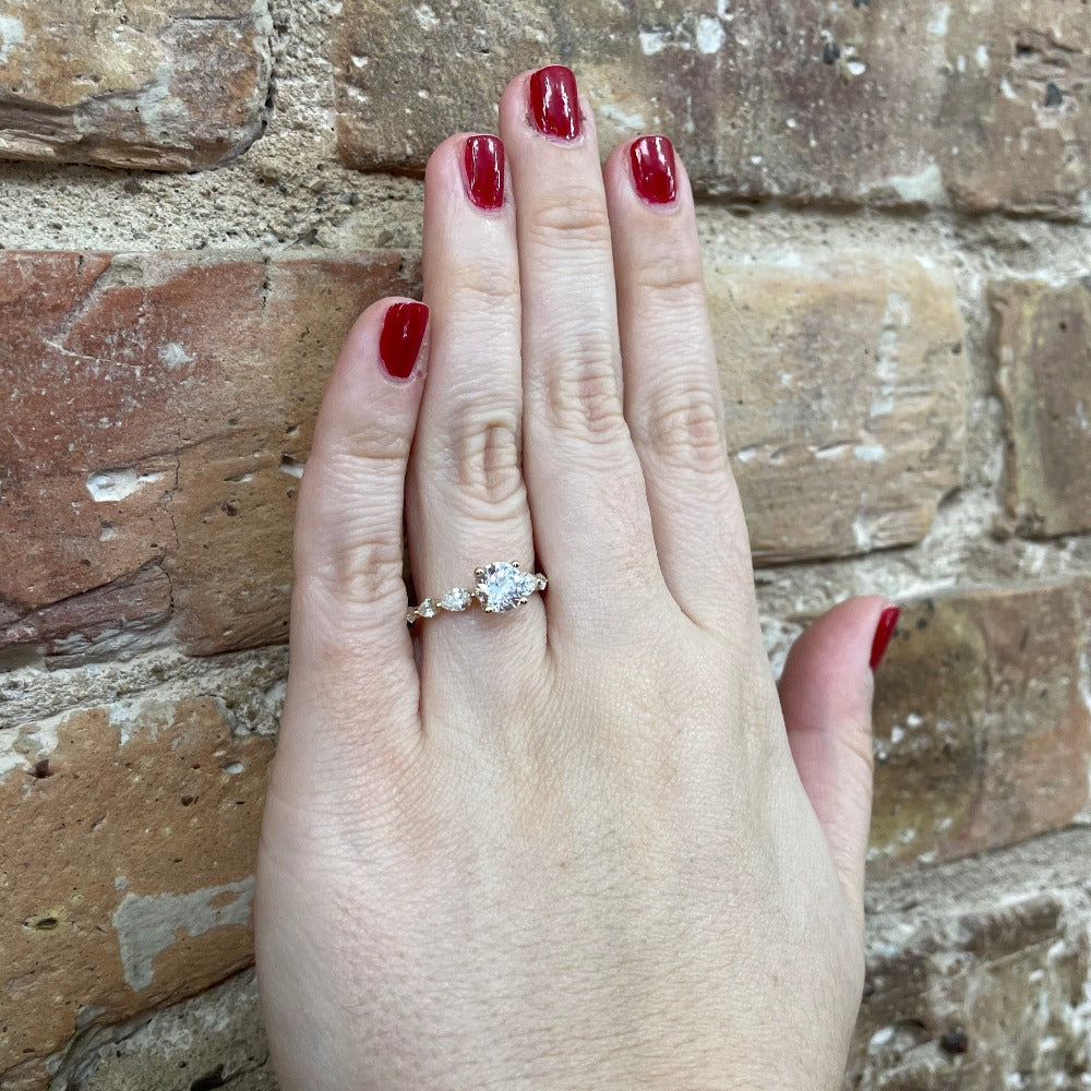 Semi-Set 14K Yellow Gold SallyK Diamond Engagement Ring 1/2 CT on model