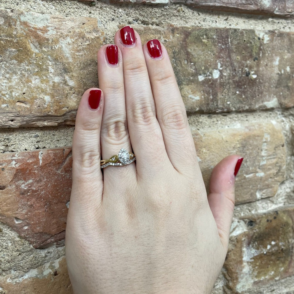 10KY Marquise Diamond Engagement Ring with Matching Band 3/8 CTW on model