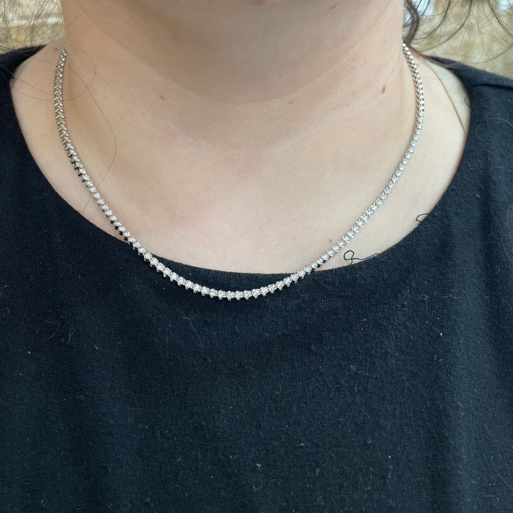 14K White Gold Diamond Tennis Necklace 1 5/8 CTW on model