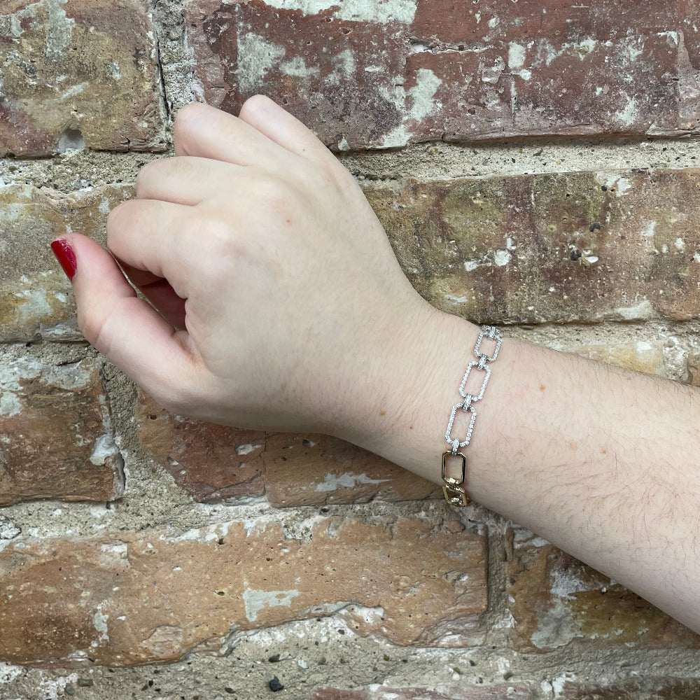14K Two-Toned Oval Link Bracelet with Diamonds .84 CTW on model