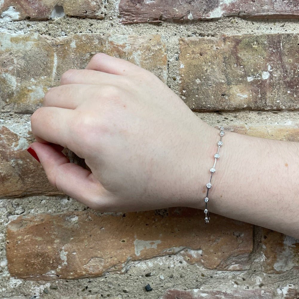 14KW Bezel Set Diamond Stations Bracelet .44 CTW on model