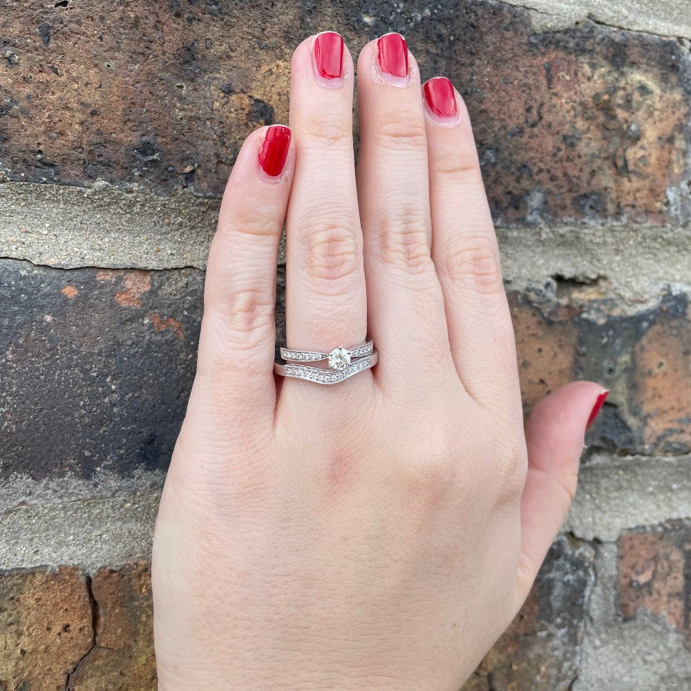 14KW Filigree Style Diamond Band .08 CTW on model