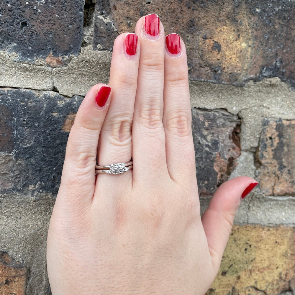 14KW Curved 5-Stone Diamond Band .16 CTW with Three Stone Diamond Engagement Ring