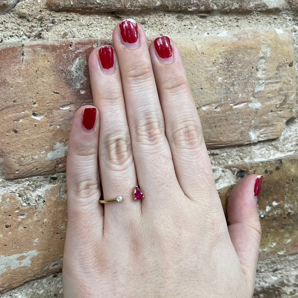 14KY Pear Shaped Ruby and Round Diamond Ring model
