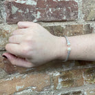 Sterling Silver Basket Weave Cable Cuff with Pearls on model