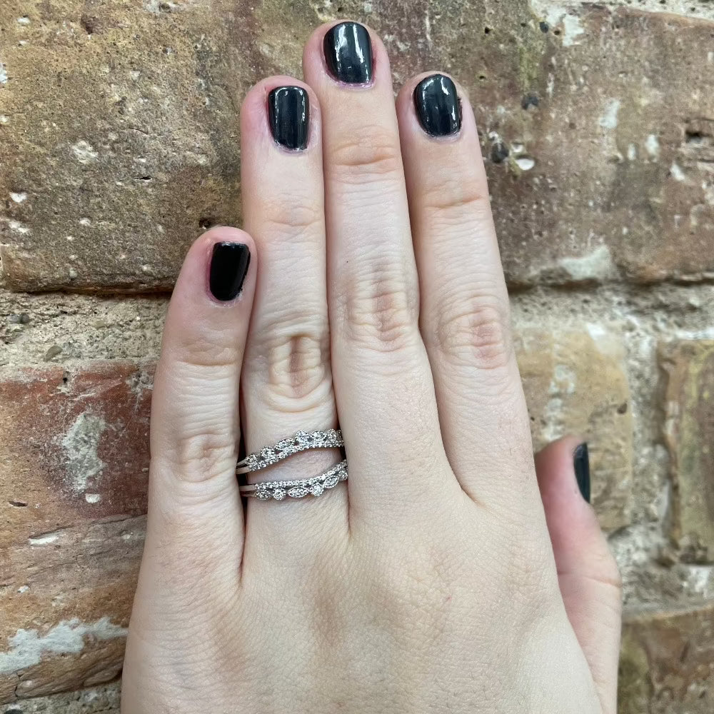 14K White Gold Diamond Crown Wedding Guard on model