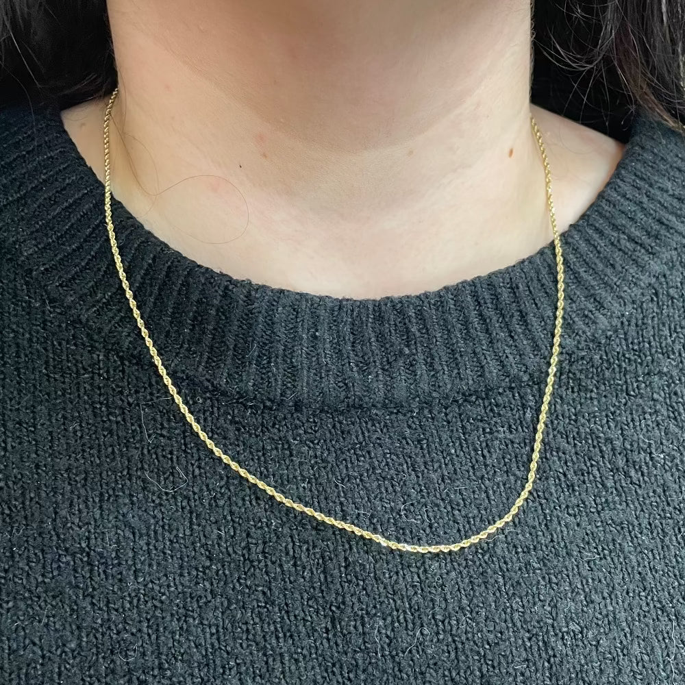 10K Gold Diamond Cut Rope Chain 20" on model