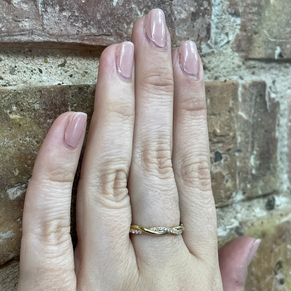 14K Yellow Gold Diamond Twist Ring .22 CTW on model