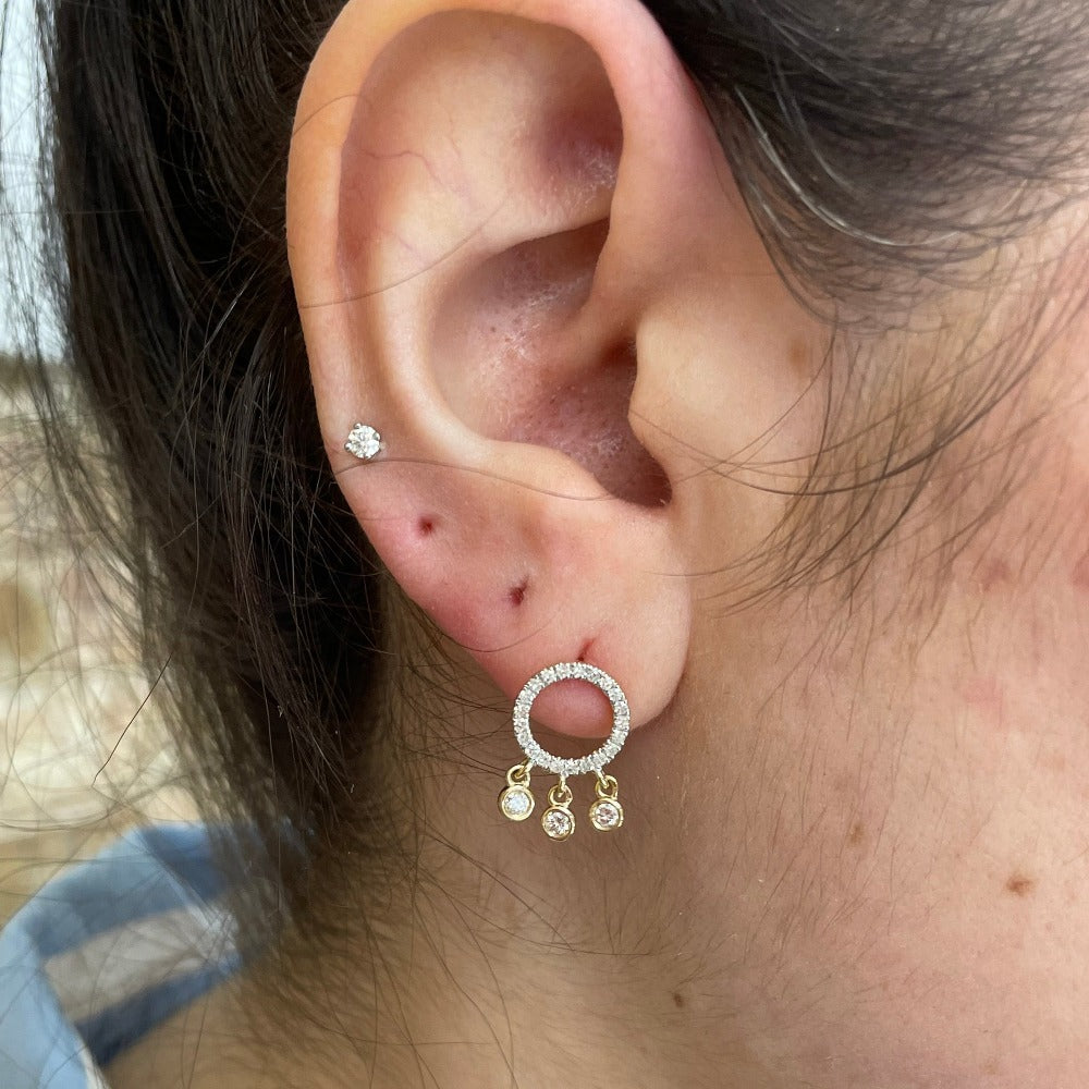 14KY Diamond Circle and Dangle Earrings .47 CTW on model