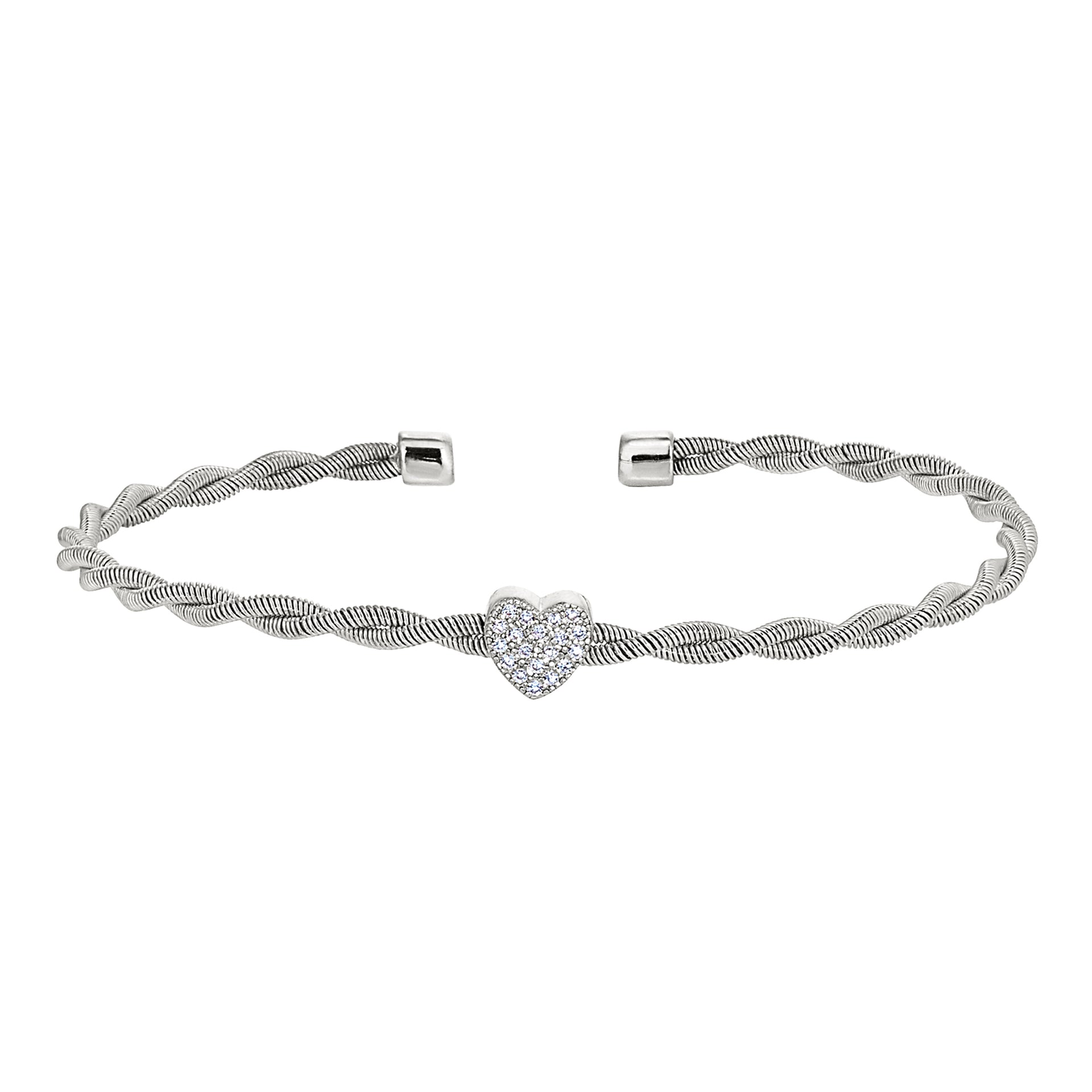 Twisted Cable Cuff Bracelet with Central Heart (LL7115B-RH)