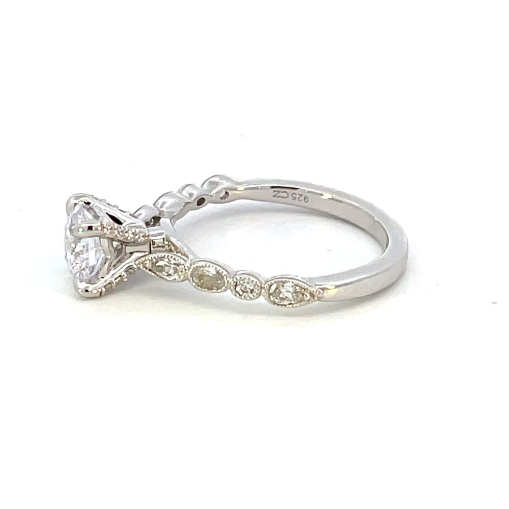 14K White Gold Princess Diamond Head with Scallop Shank Cathedral Engagement Ring