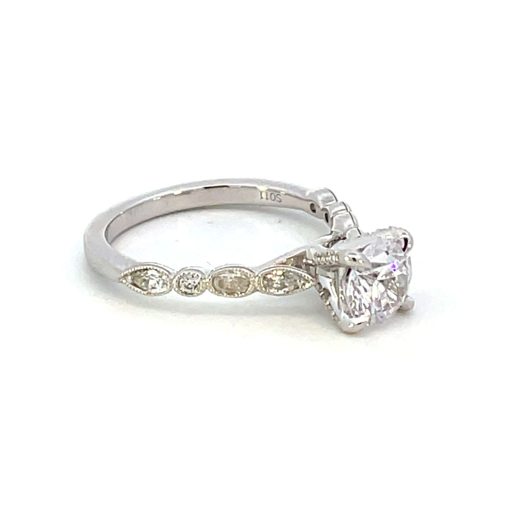 14K White Gold Princess Diamond Head with Scallop Shank Cathedral Engagement Ring