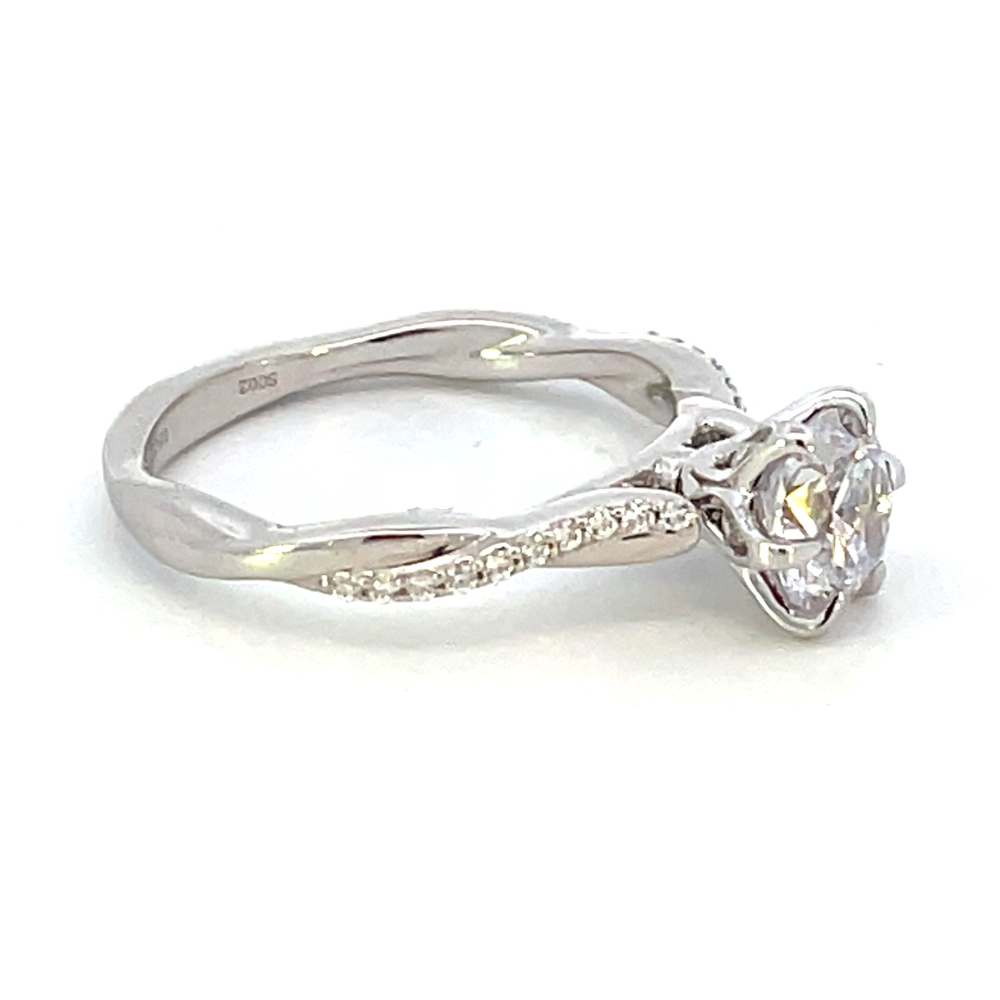 14K White Gold Princess Solitaire Diamond Head with Intertwined Shank Cathedral Engagement Ring