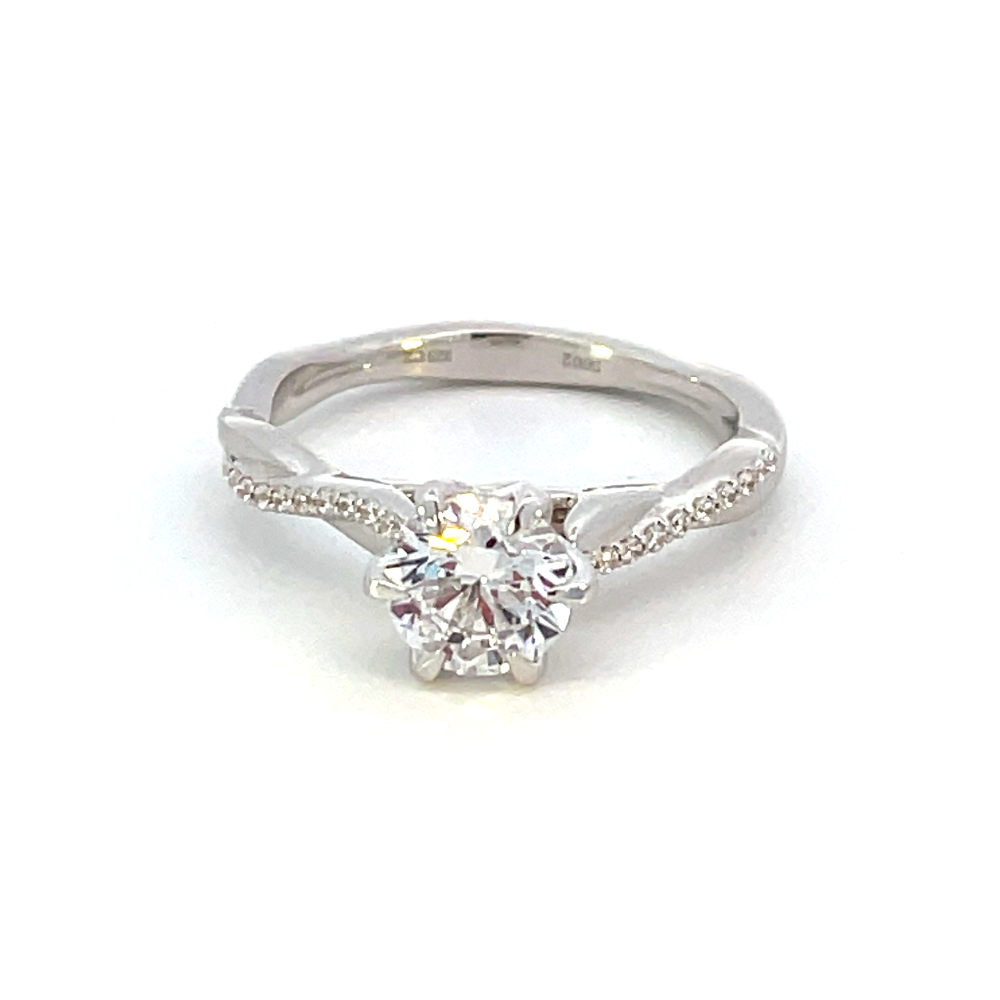 14K White Gold Princess Solitaire Diamond Head with Intertwined Shank Cathedral Engagement Ring