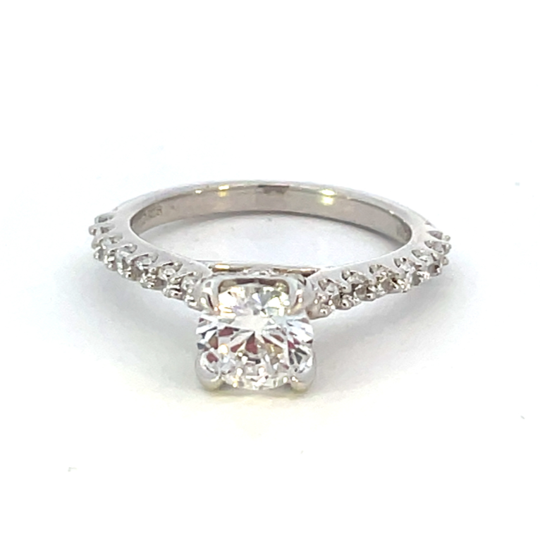 14K White Gold Princess Solitaire Diamond Head with Classic Shank Cathedral Engagement Ring
