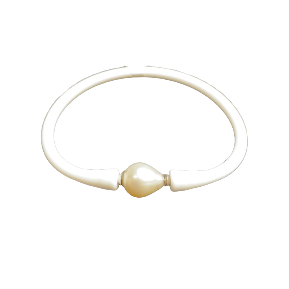 White Silicon and Freshwater Pearl Bracelet