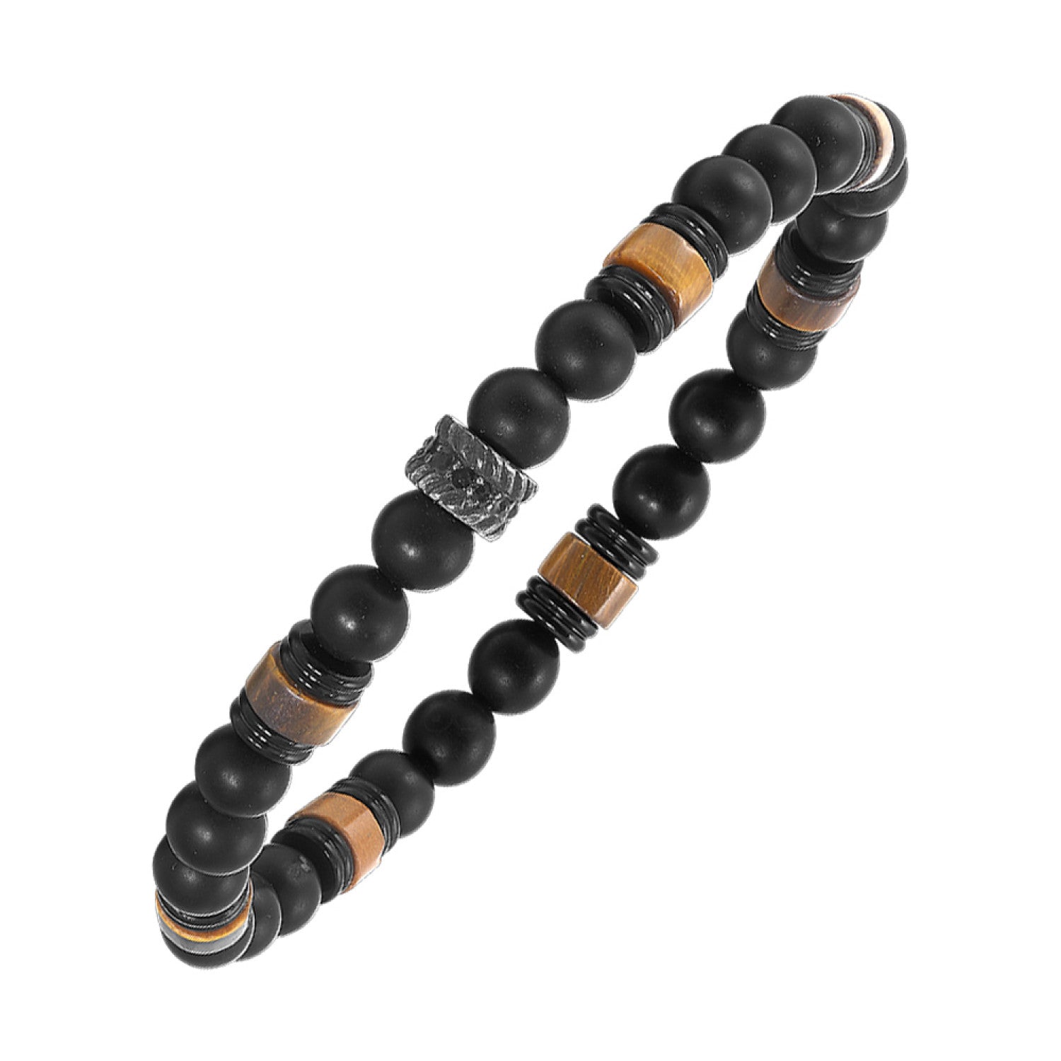 Steel Bracelet with Beads and Wood Accents