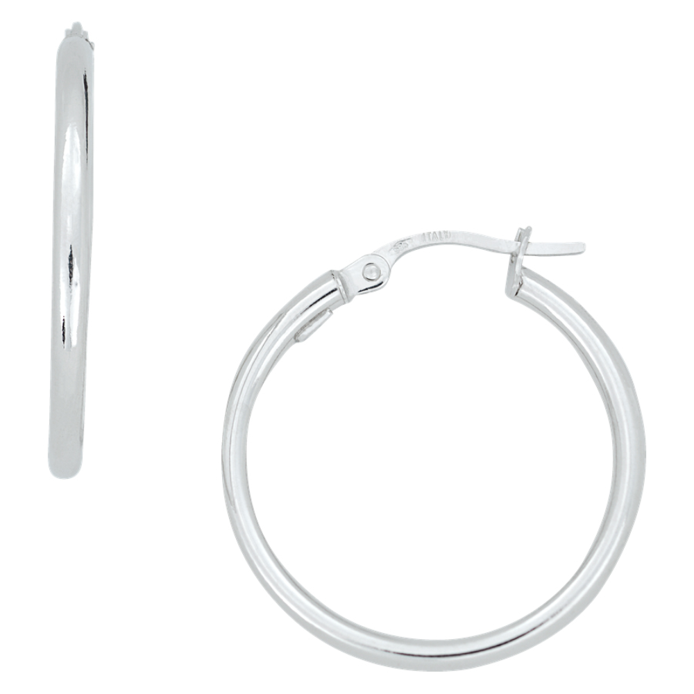14K White Gold Round Hoop Earrings