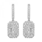 14KW Rectangle Shaped Dangle Drop Round Cluster with Emerald Center Earrings