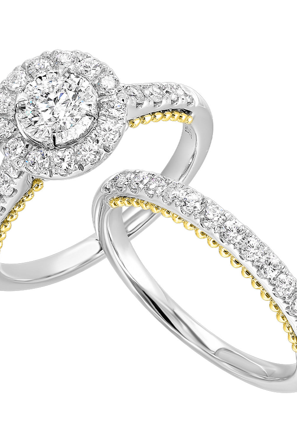 14KW Round Halo Style Diamond Engagement Ring and Matching Wedding Band