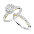 14KW Round Halo Style Diamond Engagement Ring and Matching Wedding Band